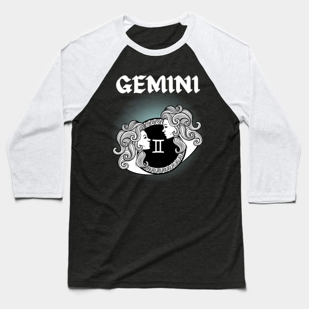 Gemini Twins Gothic Style Baseball T-Shirt by MysticZodiac